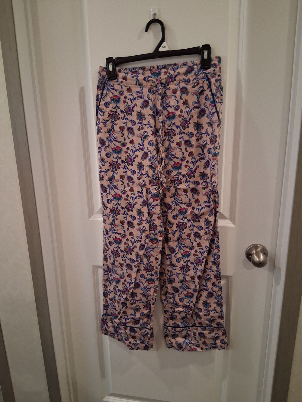 Boden Cream Floral Wide-Leg Pajama Pants with Blue & Pink Print Size 2